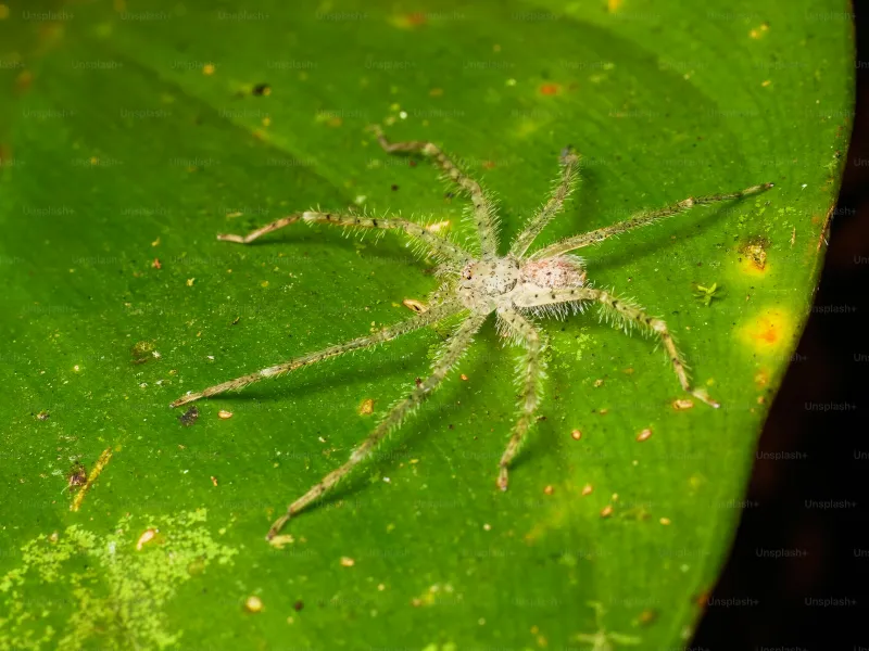 Tropical spider on a green leaf in Costa Rica rainforest Osa Peninsula