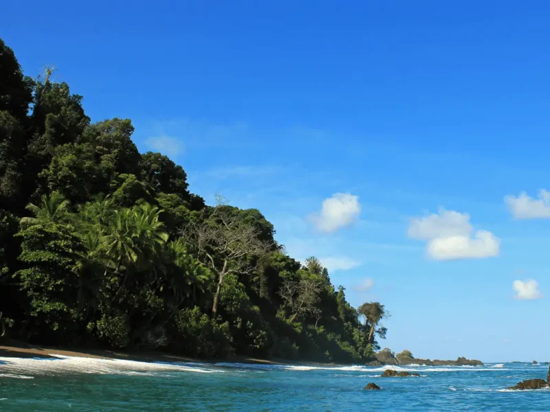Isla del Caño and Corcovado National Park seen from a boat near Drake Bay